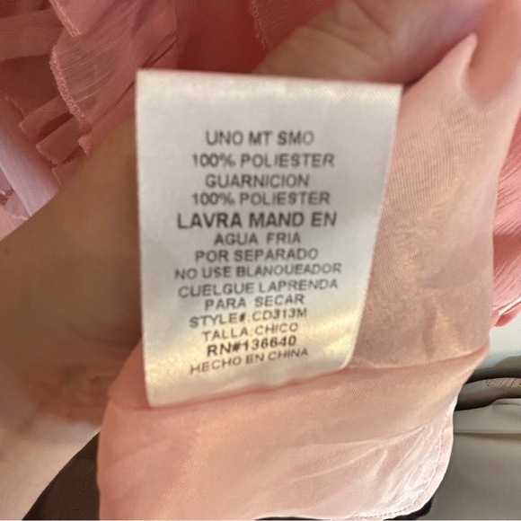 L'ATISTE Sz S Blush Pink Sheer Dress with Ruffles And Balloon Sleeves Lined Ties - Picture 8 of 11